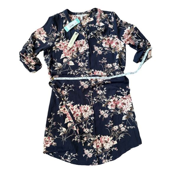 41 Hawthorn Cristen Navy Fall Floral Belted Shirt Dress Size Small NWT - Picture 12 of 16
